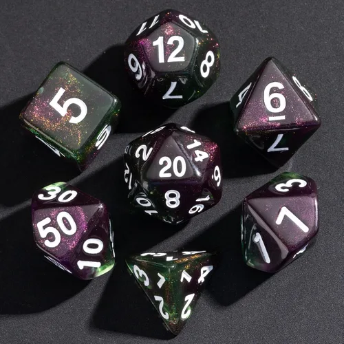 Miniatura 49 de Juego de dados DND de 7 dados poliédricos con una bolsa de dados de cuero, juego de dados D&D para juegos de mesa RPG (negro)