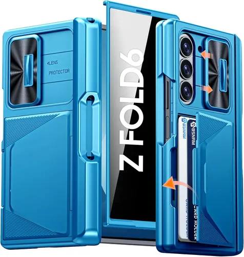 Miniatura 23 de Funda para Samsung Galaxy Z Fold 7 con tarjetero con bloqueo RFID, cubierta de lente deslizante integrada y protección de bisagra y protector