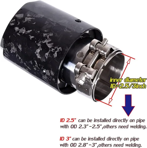 Miniatura 4 de CARMON Puntas de escape de fibra de carbono forjadas reales con tubos de silenciador de acero inoxidable plateado (entrada ID 3", salida OD 4")