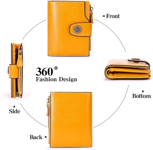 Miniatura 4 de FALAN MULE - Cartera pequeña plegable para mujer de cuero genuino, compacta, con bloqueo RFID, Aa_Yellow), 5206