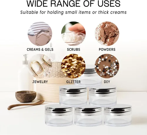 Miniatura 5 de Beauticom - Tarros transparentes redondos de acrílico con tapas para bálsamos labiales, cremas, maquillaje, cosméticos, muestras, ungüentos y otros