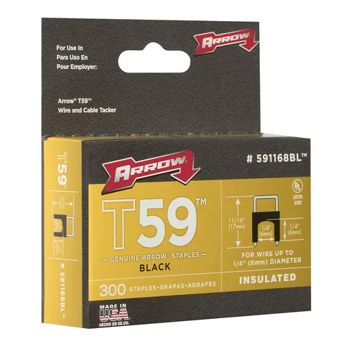 Miniatura 4 de Arrow 591168 - Grapas aisladas de acero T59 genuino de 1/4 pulgadas por 1/4 de ancho de corona para cable y cableado, negro, 300