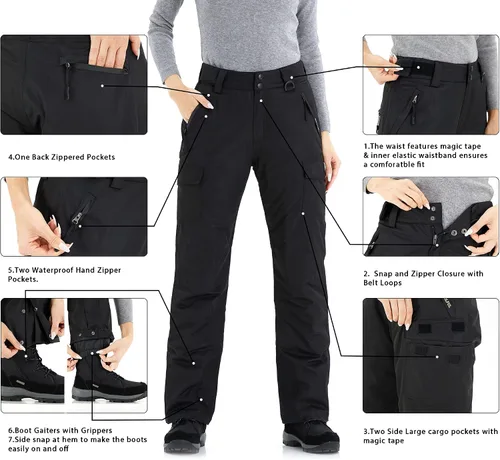 Miniatura 4 de WULFUL Pantalones de esquí de nieve aislados para mujer, impermeables, para invierno, snowboard, esquí, cargo