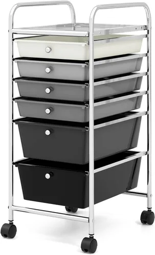 Miniatura 30 de COSTWAY Carrito de almacenamiento rodante con 4 cajones, carrito de almacenamiento de plástico y organizador con 4 cajones extraíbles, carrito
