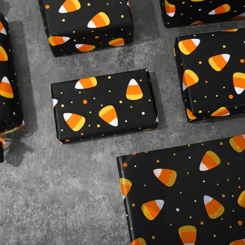 Miniatura 3 de Whaline 100 piezas de papel de seda de maíz de caramelo, papel de regalo temático de Halloween, papel de embalaje colorido, papel de manualidades