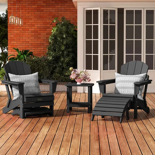 Miniatura 4 de SERWALL Juego de 2 reposapiés plegables Adirondack, otomanas Adirondack sin montaje, color negro Gris