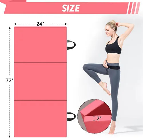 Miniatura 2 de Tapete de gimnasia plegable de 6 x 2 pies, tapete de yoga de espuma de alta densidad de 2 pulgadas de grosor, antideslizante, para entrenamientos