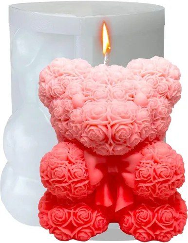 Molde de vela Bowtie Rose Bear - Moldes de resina para hacer velas, moldes de silicona de resina epoxi para velas de bricolaje, jabón hecho a mano,