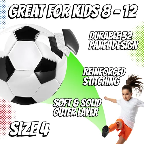 Miniatura 3 de PlayBolt Black & White Soccer Balls - Sizes 2, 3, 4, 5 for Kids, Toddlers & Adults - Pack of 1 or 4 with Pump