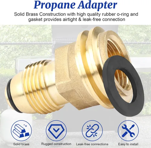 Miniatura 4 de Adaptador de tanque de propano de latón que convierte la válvula de servicio de tanque POL LP en manguera QCC1/tipo 1 o adaptador de propano
