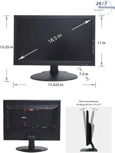Miniatura 6 de 101AV 18.5 "Monitor de seguridad LED profesional HDMI VGA y BNC Entrada Audio Video Pantalla PC Monitor w/Altavoz para CCTV DVR Oficina y Hogar