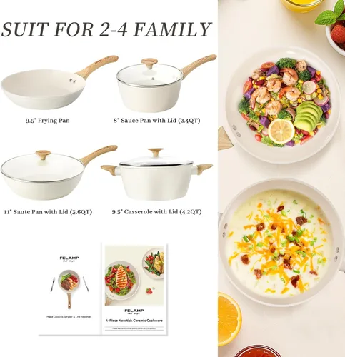 Miniatura 2 de FELAMP Juego de utensilios de cocina antiadherentes de cerámica saludable, 7 piezas PFOA/PFOS/sin toxinas para inducción y todas las estufas, apto