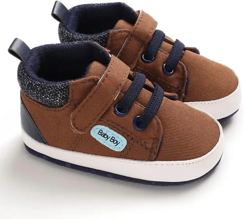 Miniatura 5 de Sekantrol Zapatos de cuna para recién nacidos, zapatos de bebé para niños y niñas, suela de goma suave, zapatos de moda de caña alta antideslizantes