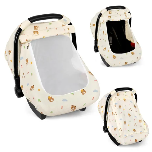 Miniatura 12 de Fundas de asiento de automóvil de muselina para bebés, funda de asiento de automóvil de verano para niños y niñas con ventana transpirable, toldo