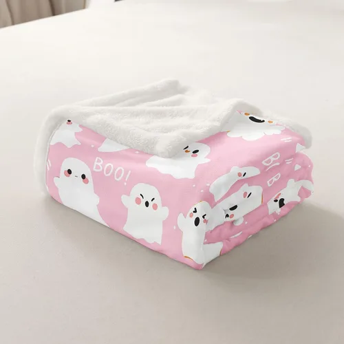 Miniatura 5 de Manfei Manta de fantasmas de Halloween con temática de Halloween para sofá, manta de cama rosa de Halloween para niños, niñas y adultos, decoración