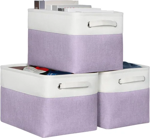 Miniatura 12 de Contenedores plegables de almacenamiento, canastas de tela plegables en forma de cubo con asas duraderas, organizadores de armario para organizar