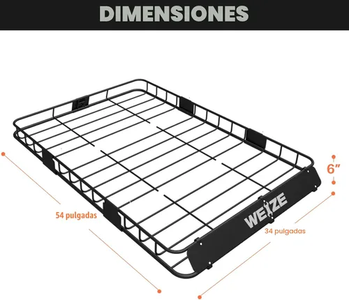 Miniatura 5 de WEIZE Portaequipajes de techo resistente de 54" x 34", cesta de carga para techo con bolsa impermeable, correa de sujeción, red, extensión