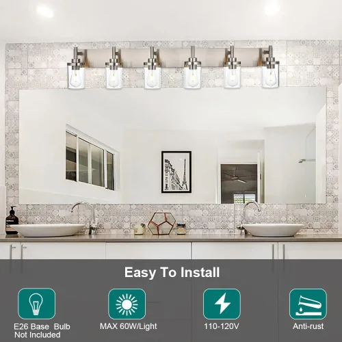 Miniatura 7 de Lámpara de tocador de baño sobre espejo, lámparas de pared de baño negras, iluminación moderna con pantalla de vidrio transparente, aplique de pared