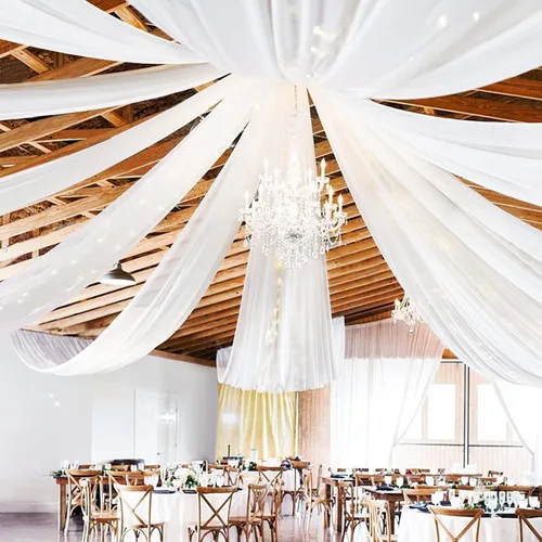 Miniatura 18 de 6 paneles de cortinas blancas para techo de boda, cortinas de techo de 5 x 10 pies, cortinas de tela transparente para arco de boda, cortinas