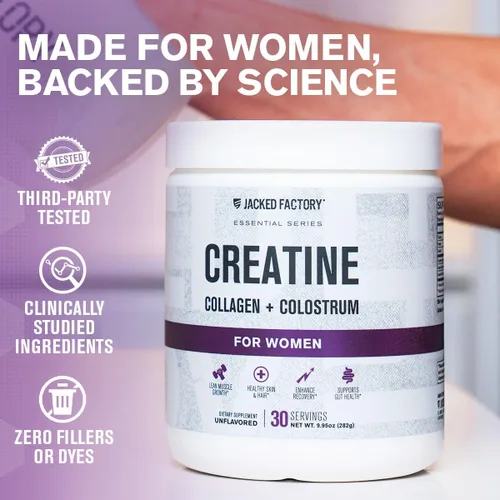 Miniatura 2 de Jacked Factory Creatina para mujer – Monohidrato de creatina con colágeno + calostro para apoyar el rendimiento del entrenamiento, crecimiento