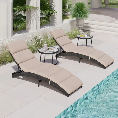 Miniatura 10 de Grand patio Sillón de mimbre para exteriores de 4 posiciones ajustable plegable de aluminio para patio, tumbona con cojín beige