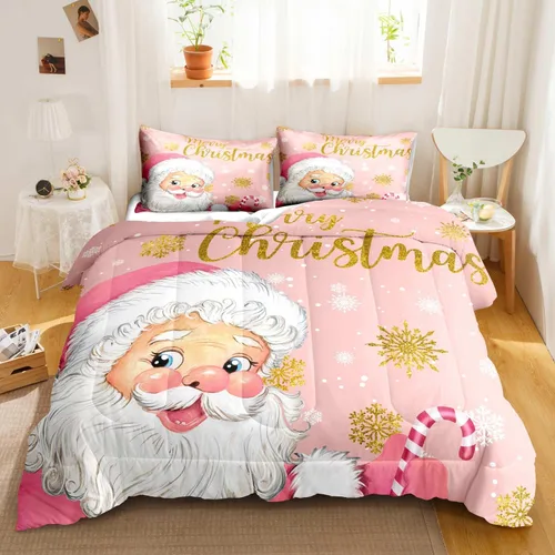 Miniatura 13 de LUVIVIHOME Juego de edredón de 2 piezas de oso de Navidad, tamaño individual, copos de nieve blancos, rojo y negro, a cuadros, ropa de cama