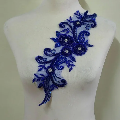 Miniatura 12 de Apliques de encaje con cuentas 3D Luz Lujo Ropa Collar Ramillete Bordado Accesorios (azul oscuro)