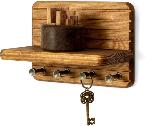 Miniatura 16 de Rebee Vision Soporte de pared de madera de acacia para decoración del hogar, mini llavero de 7 pulgadas para pared con 4 ganchos resistentes