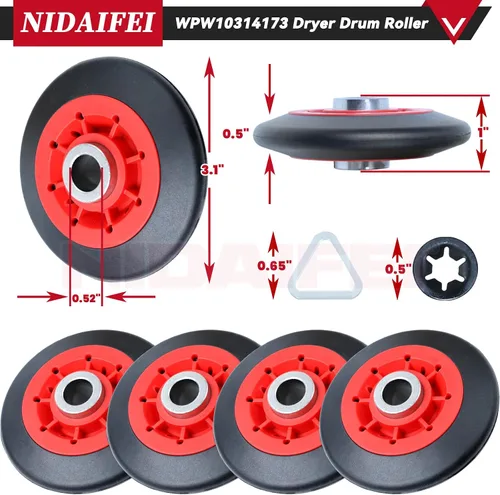 Miniatura 3 de [Upgraded] 4392067 Dryer Repair Kit with WPW10314173 Drum Roller 279640 Dryer Idler Pulley 661570v Belt WPW10359272 WPW10359271 Dryer Drum Shaft for