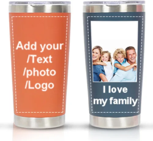 Miniatura 18 de Vaso de acero inoxidable con foto personalizada de 20 onzas / 30 onzas, taza de café personalizada con tapa y pajilla, taza aislada al vacío