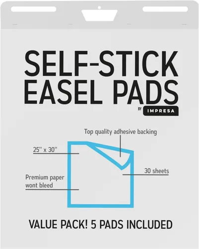 Miniatura 8 de IMPRESA Teacher Supplies - Almohadillas adhesivas para caballete, 25 x 30 pulgadas, color blanco, portátil, paquete de 5 (150 hojas), adhesivo