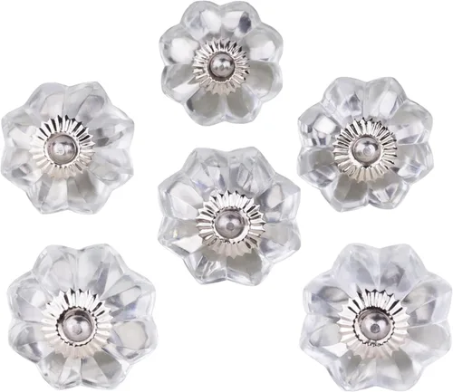 Miniatura 18 de Indian Shelf Paquete de 6 manijas de cristal vintage con flores de caléndula ámbar y diseño elegante para cajones