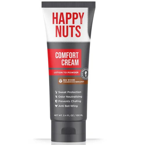 HAPPY NUTS Desodorante en crema Comfort para hombres: defensa del sudor antirozaduras, control de olores, sin aluminio, esencial de viaje,