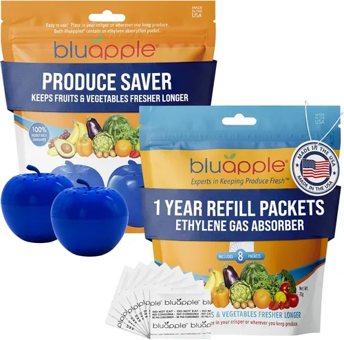 Miniatura 7 de Bluapple Produce Saver Absorbedor De Gas Etileno, Paquete De 2: Mantiene Las Frutas Y Verduras Frescas Por Más Tiempo En El Refrigerador Y Fruteros