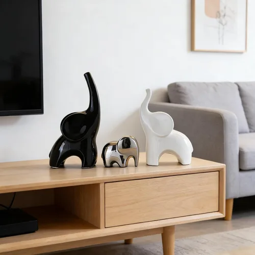 Miniatura 4 de Juego de 3 estatuas de elefante, estatua moderna de decoración de cerámica, elefante de buena suerte, para estantería, sala de estar, oficina, mesa