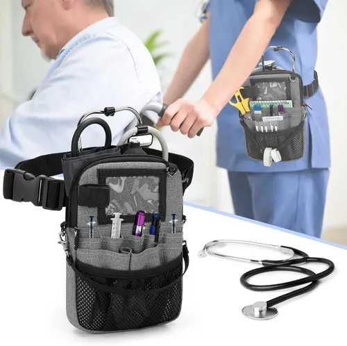 Miniatura 18 de Trunab Riñonera con soporte para cinta y bolsillos para equipo médico, bolsa de almacenamiento de cintura con correa ajustable para la cintura