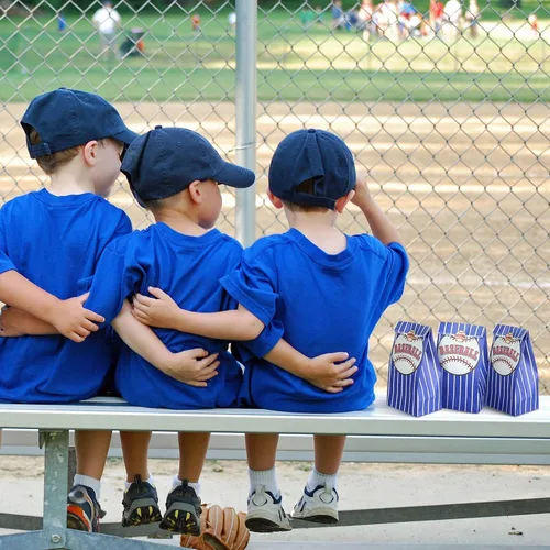 Miniatura 7 de Outus 30 bolsas de regalo de béisbol, bolsas de papel azules con calcomanías para fiestas temáticas de equipo, decoración de cumpleaños, celebración