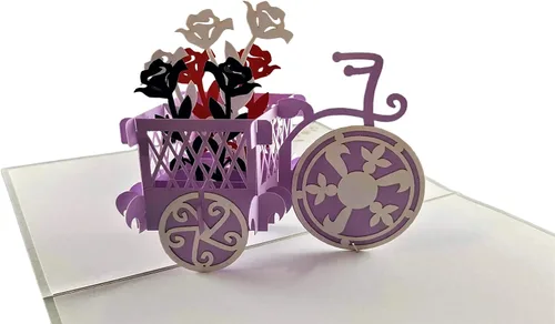 iGifts And Cards Soporte patriótico para plantas de bicicleta, tarjeta de felicitación desplegable 3D, rojo, blanco, azul, flores, Wow, media