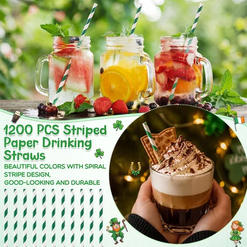 Miniatura 4 de Eaasty 1200 Pcs Biodegradable Colored Paper Straws Bulk Disposable Striped Assorted Colors Drinking Paper Straws for Summer Juice, Shakes