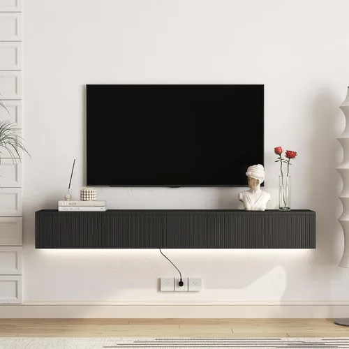 Miniatura 30 de Soporte flotante para TV montado en la pared con 20 LED de color, soporte de TV moderno de 63 pulgadas, gabinete de TV flotante centro