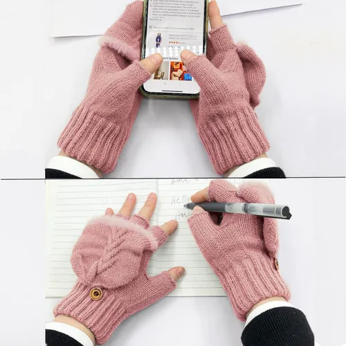 Miniatura 33 de Beurlike Guantes de invierno para mujer, de lana cálida, a prueba de viento, convertibles, sin dedos