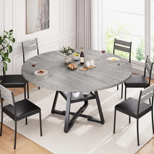 Miniatura 9 de Jocoevol Mesa de comedor redonda para 4, mesa de pedestal circular de cocina, comedor, mesa de pedestal, muebles de cocina y comedor de madera que