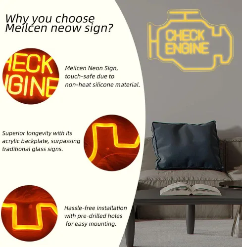 Miniatura 6 de Letrero de Neón Grande, Letrero de Neón Check Engine Light para Decoración de Pared, Letrero de Neón LED para Taller de Reparación de Autos Garaje