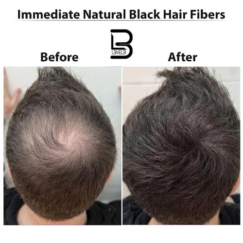 Miniatura 3 de Spray de fibra para cabello negro de nivel 3, cubre puntos calvos y adelgazamiento del cabello, cobertura instantánea de canas y apariencia más