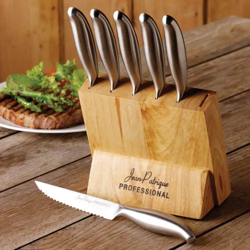 Miniatura 6 de Jean-Patrique Juego de cuchillos de cocina con bloque – Juego de 6 cuchillos de acero inoxidable con soporte de madera – Aptos para lavavajillas
