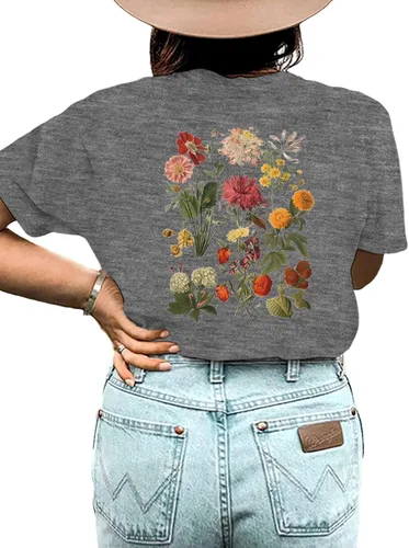 Miniatura 4 de Camiseta de verano para mujer, talla grande, con diente de león, manga corta, cuello redondo, holgada, casual