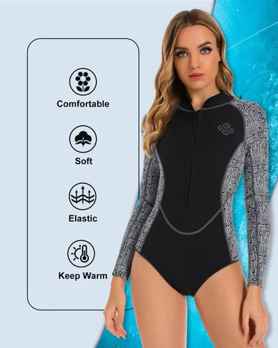 Miniatura 4 de Seaskin Traje de neopreno de una pieza de manga larga para mujer, corto 2mm