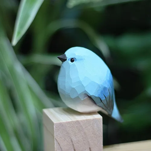 Miniatura 9 de Figura de pájaro de madera Azure Tit, tilo tallado a mano, marrón claro, decoración moderna para el hogar, regalo de pájaro