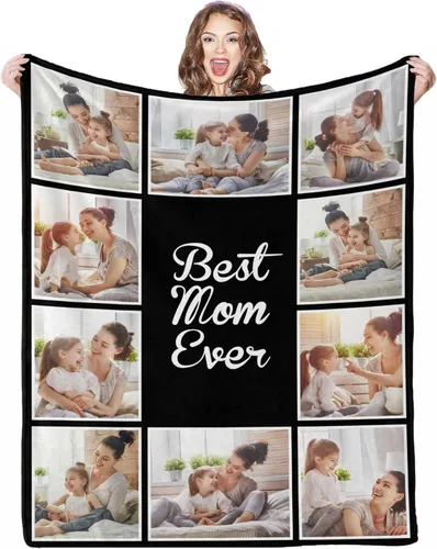 Miniatura 25 de Manta de fotos personalizada, 4 fotos, mantas personalizadas para mamá, abuela, esposa, mujeres de hija, hijo, marido, 8 tamaños 4 Fotos-1