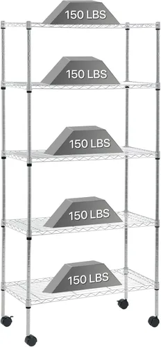 Dkelincs Estantería de alambre de 30 pulgadas de largo x 14 pulgadas de ancho x 60 pulgadas de alto, estantes de almacenamiento de metal NSF de 5